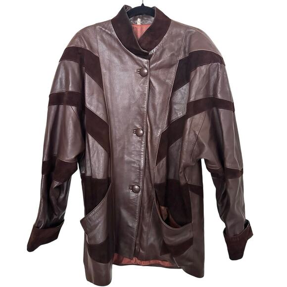 Vintage Leather Coat Womens XL Dolman Sleeve Suede Chocolate Brown Oversized - Picture 2 of 10